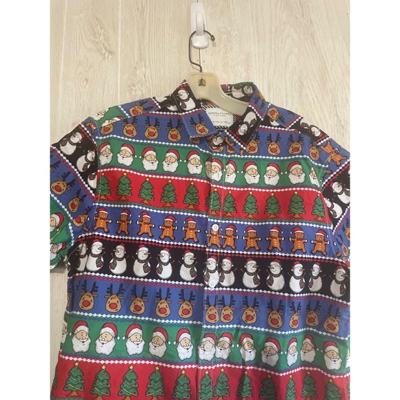 Denim & Flower Ricky Singh Men's Ugly Christmas Shirt Santa Snowman Rudolph  Med - Picture 3 of 7